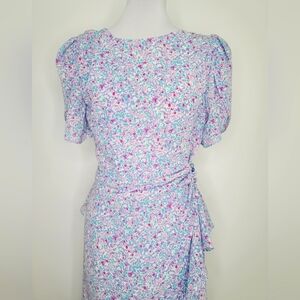 Jody California Vintage Peplum Dress in Purle and Aqua Floral Size 7/8 S 80s 90s